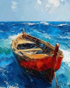 KAYOU | Adults Paint By Number Sea Wave Wooden Boat Drawing on Canvas HandPainted Art DIY Pictures By Numbers Kit Home Decor