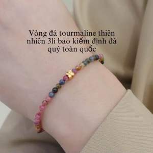 Lắc tay vòng tay tourmaline 3li mic charm 4lá may mắn thiên nhiên bao kiểm định đá quý toàn quốc