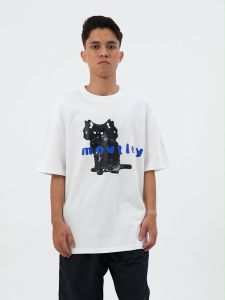 Moutley Kaos Pria Lengan Pendek Oversized Fit Katun 16s Three Heads M081224