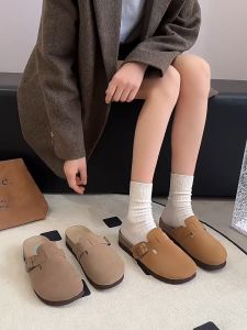 LucyShoes รองเท้าผู้หญิงพื้นหนาสไตล์อังกฤษรองเท้าแตะหัวกลมใส่ด้านนอกแบบใหม่ฤดูร้อน