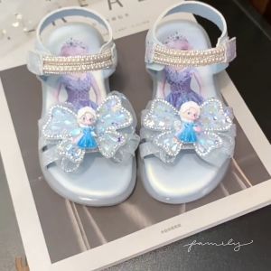Giày pha lê công chúa Elsa cho bé gái Giày trẻ em phong cách hoạt hình đế mềm Dép nữ hở mũi