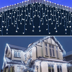 Christmas Garland Curtain Icicle Lights String Fairy Light Droop 0.4-0.6m Christmas Decor Outdoor Waterproof Eaves Garden Decor