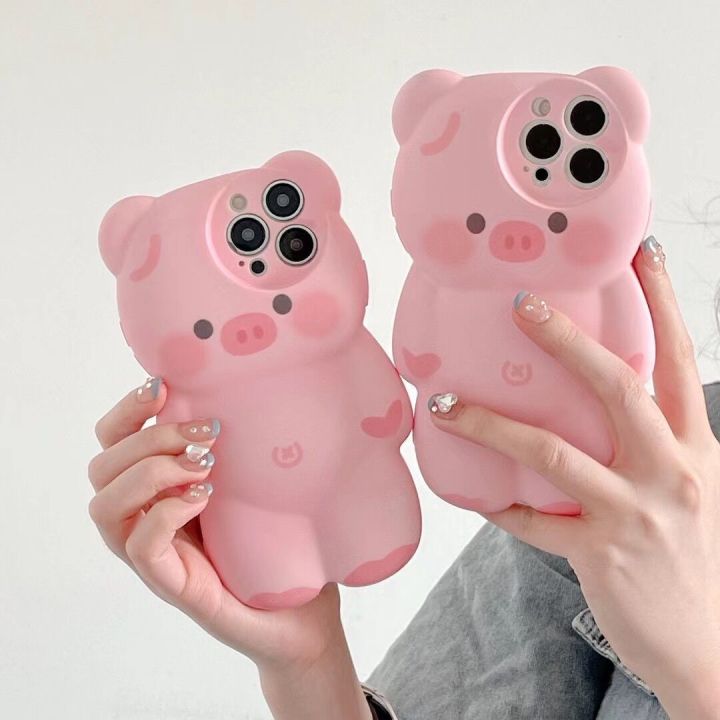 3D super cute pink pig high quality silicone phone case for iphone 16 ...