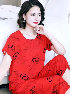 2024 New Arrival Mom Pajamas Womens Cotton Silk Home Wear Suit Middle-Aged and Elderly Short Sleeve Two-piece Set Summer Thin