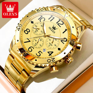 OLEVS Watch For Men Water Proof Original Stainless Steel With Box Fashion Luminous Calendar Quartz Gentleman Gold Black White Watches 9969