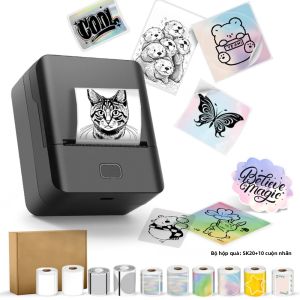 Máy In Bluetooth Di Động SINMARK Với 10 Cuộn Giấy - Máy Làm Nhãn Dán Mini Làm Quà Tặng Học Sinh Máy In Nhãn Sáng Tạo Trong Hộp Quà Tặng
