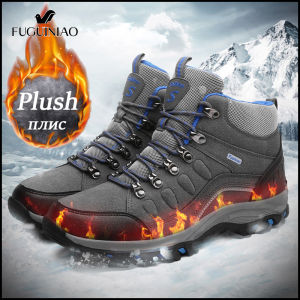 Fuguiniao Mens Non Slip Snow Boots Outdoor Plush Hiking Shoes High-quality Waterproof Boots Casual Shoes Sizes 35-46 Winter COD