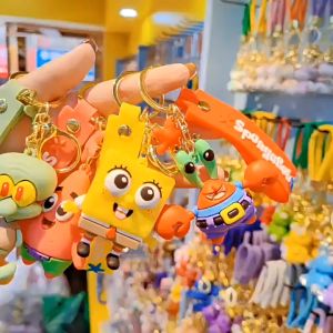 Anime SpongeBob Figure Keychain Pendant Patrick Star Bag Keyring Soft Plastic Doll for Kids Toys