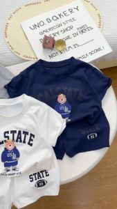 Bộ Cộc Tay In Gấu STATE Cho Bé. Bộ Cộc Tay Chất Cotton Cho Bé Trai Từ 10-28kg MINKY BABY STORY