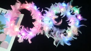 ALENADAY - Bando LED Nyala Viral Mahkota Bidadari Bulu Angsa Anak Perempuan Dewasa Gaya Korea BND33