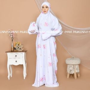 Mukena Terusan Katun Bordir Serangkai Bunga Cantik Jumbo