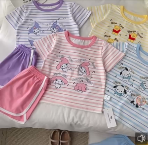 Set Pakaian Kanak-Kanak Musim Panas – 95% Kapas Lycra (T-Shirt & Seluar Pendek)