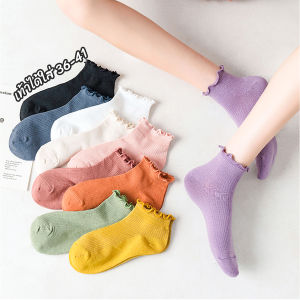 MD ถุงเท้าข้อจีบ สีพาสเทล สไตล์ญี่ปุ่น สำหรับผู้หญิง Women socks