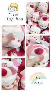 Móc khoá Phụ Kiện Túi Xách Hình Gấu Bánh kem Dâu Lotso Siêu Dễ Thương Siêu Cute Lông Mịn Màu Hồng Cực Iu