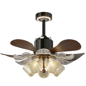 LANGSHANGZHAOMING | Creative Antique Crystal Flower Walnut Color Full Spectrum Eye-Protection Ceiling Fan Light