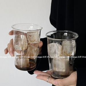 Simple Orange Coffee Shop High Temperature Resistant Transparent Glass Water Cup Ice Latte Coffee Cup Beverage Cup Cold Drink Cup