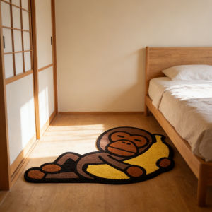 VIKAMA Cute Monkey Banana-Shaped Rug Non-Slip Entryway Doormat Bedroom and Gaming Room Carpet Home Decor