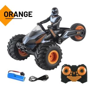 Mainan Rc Stunt Mobil Sepeda Motor 360 ° Berputar Deformasi Sepeda Dengan Lampu 2.4Ghz Remote