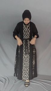 Gamis Couple Tenun Syira Kondangan Prewedding Hitam Ivory - Dress Tenun - Gaun Tenun Toraja