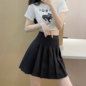 High Waist A-Line Mini Skirt for Short Women Black Pleated Summer New Style Korean Version plus Size Half Body Skirt