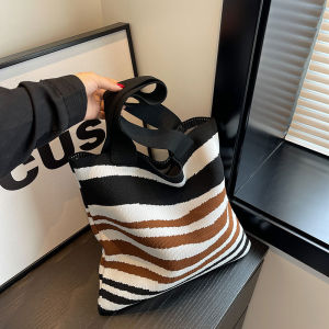 Graduated Rainbow Stripes Knitted Tote Bag Womens Underarm Large Capacity Handheld Shoulder Bag Fashionable 2025 New Style