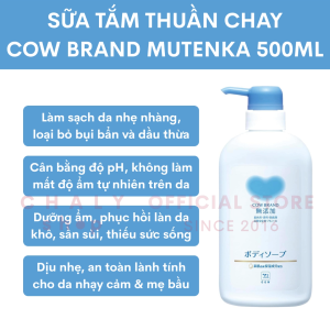Sữa tắm thuần chay cho da nhạy cảm và mẹ bầu Cow Brand Mutenka 500ml Nhật Bản