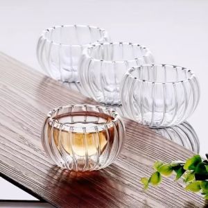 Bộ 6 Chén Trà Thuỷ Tinh Bí Sọc 2 Lớp Chịu Nhiệt Dung Tích 50ml Cao Cấp