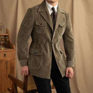Mr. Lusan Winter Heattech Chenille Velvet Safari Jacket Jacket Retro British Casual Easiest for Match Blazer Collar Coat Men