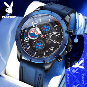 PLAYBOY New Elegant Luxury Multifunction Men Watch Best Selling Fashion Trend High Quality Silicone Strap Quartz Wrist Watch Men