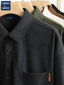 Genio Lamode Men's Corduroy Long Sleeve Shirt & Spring Autumn Workwear Jacket: Handsome Youth Casual Fashion Polyester Fiber