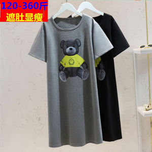 Summer 2024 plus Size Loose Mid-Length T-Shirt Dress Short Sleeve Korean Style Fashionable for Heavy Girls Cotton Casual Dress