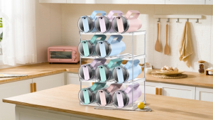 2/4 Tier Water Bottle Organizer Stackable Water Bottle Organizer for Cabinet Bottle and Other Tumbler Organizer Clear Stackable Water Bottle Holder and Wine Rack