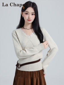 La Chapelle | V-Neck Long Sleeve Lace Knit Sweater for Women Autumn Winter