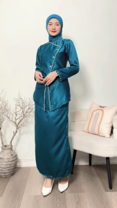 One Set Wanita Alea Kurung Melayu Kebaya Janggan Dress Pesta Kondangan Nikahan Baju Muslim Gamis Lebaran Wanita Mewah Full Payet
