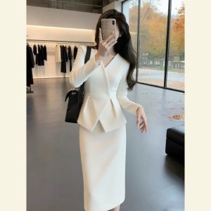 SHANGSHA | White Elegant Luxury Sheer Style Dress
