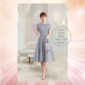 Dress Midi Wanita Terbaru Korean Style dress Viola Matt Brokat Glitter Mix Satin Velvet Model fashion viral kekinian Dress Pesta Natal Good Quality Premium