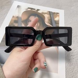 Unyiel - Kacamata Hitam Bentuk Persegi Panjang Kecil Gaya Vintage Retro Untuk Pria Dan Wanita Persegi Panjang lensa eyewear sunglasses