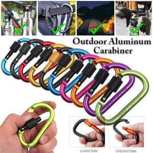 ห่วงนิรภัยสำหรับปีนเขากลางแจ้งอลูมิเนียมอัลลอยด์รูปตัว D ห่วงโซ่กุญแจรถคลิปหนีบขอปีนเขาสำหรับตั้งแคมป์พวงกุญแจรถแบบหัวเข็มขัด