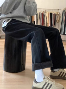 กางเกงยีนส์ทรงตรงเอวสูงสีดำ ทรงสลิมฟิต กางเกงขายาวทรงหลวมสำหรับผู้หญิง ฤดูใบไม้ร่วง 2025 กางเกงยีนส์ทรงตรงทรงหลวมสำหรับผู้หญิง