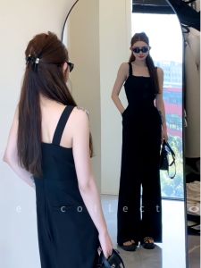 Elegant French Style Tailored One Piece Pantsuit High Waist Wide Leg Casual Straight Cut Trousers for Women Summer Fashion
