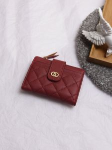 Quilted Small Wallet ~ Retro Ins Wallet Womens Short Student Minimalist Thin Section Zipper Buckle Card Holder Change Clip