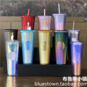 Starbuck Official Store Starbuck Cup 2022 New Cherry Blossom Pink Diamond Magic Color Lady Large Capacity Plastic Durian Straw Cup Starbuck Tumbler Starbuck Mug
