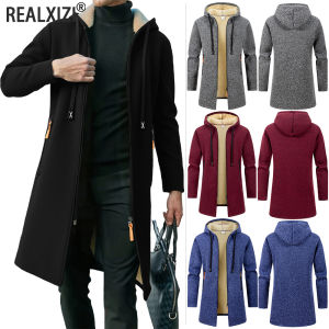 Mens Thickened Overcoat Jackets Winter Warm Zipper Hoodies Long Sleeve Sweatshirts Outdoor Casual Solid Color Streetwear Tops