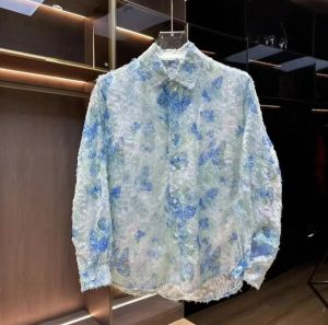 Spring Summer New Floral Print Casual Long Sleeve Mens Shirt Loose Fit 3D Flower Pattern Breathable Comfortable Youth Fashion