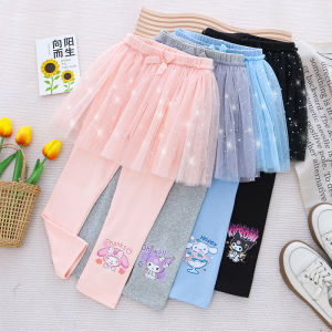 Girls Cotton Elastic Slim Fit Mesh Skirt Pants Long Trousers Spring Autumn Cartoon Print Childrens Clothing Baby Pants