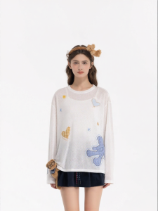 Fashion Trend Applique Embroidery Lightweight Long Sleeve Blouse