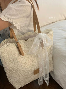 Fashionable Large Capacity Lace Tote Bag Womens Shoulder Bag 2025 New Style Korean Style Commuter Bag PU Leather