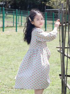 Spring Autumn Cotton Floral Print Long Sleeve Dress for Girls Pure Cotton Doll Collar Childrens Skirt Fresh Country Style Dress