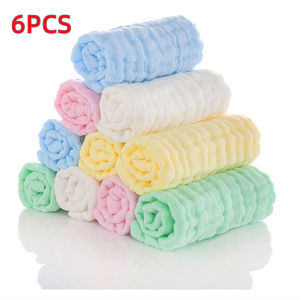 6PCS 100% Cotton Muslin Face Towels | Super Soft Absorbent Washcloths for Baby Makeup & Hands | with Hook Plain Color