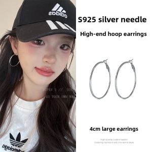 NingYi Zhu Large Circle Hoops Earrings Womens S925 Silver Needle Simple Circle Vintage Design Fashion Jewelry Ear Cuffs